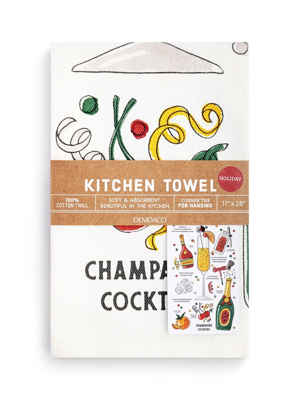 🍾🥂 Demdaco Champagne Cocktail Cotton Twill Bar Towel 🥂🍾